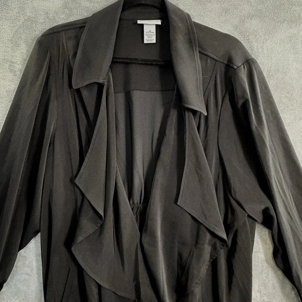 CATHERINES Women Waterfall Open Front Top Coat Sz 2X Black Casual Feminine 30-10